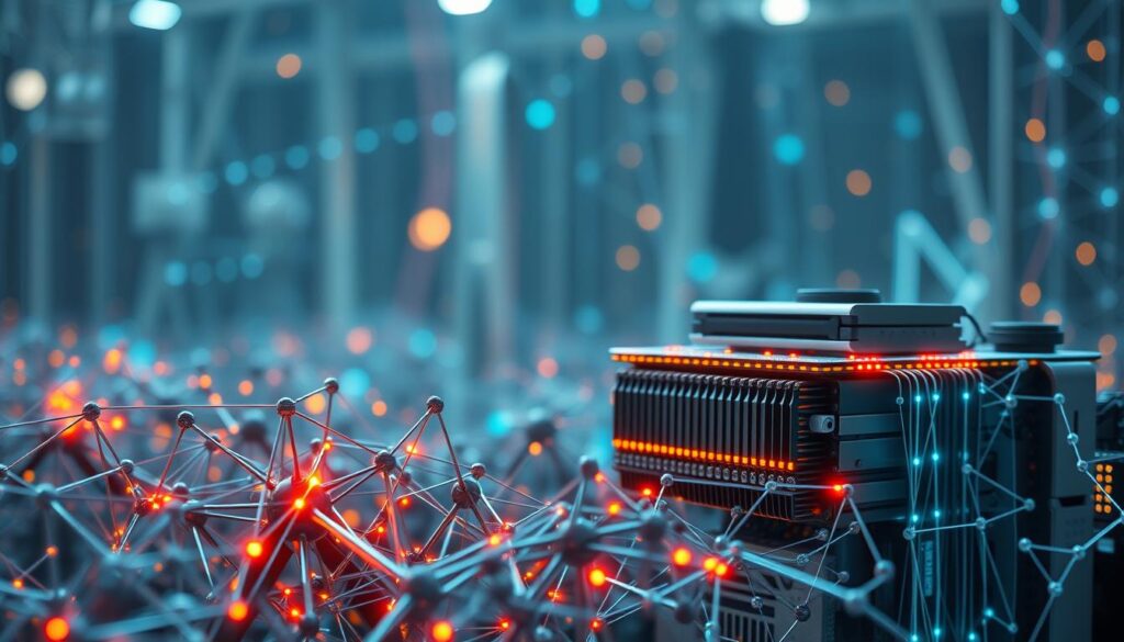 A highly advanced and intricate artificial intelligence architecture, showcasing a seamless integration of cutting-edge technologies. In the foreground, a complex neural network structure pulses with energy, its interconnected nodes and pathways hinting at the immense computational power within. In the middle ground, sleek, futuristic hardware components, meticulously engineered, form the backbone of this intelligent system. The background is a blend of ethereal, luminescent hues, creating an otherworldly, yet captivating atmosphere, suggestive of the boundless potential of this Open Agentic Intelligence. Subtle hints of organic shapes and patterns suggest a harmonious fusion of human and machine, a symbiotic relationship that pushes the boundaries of what is possible.